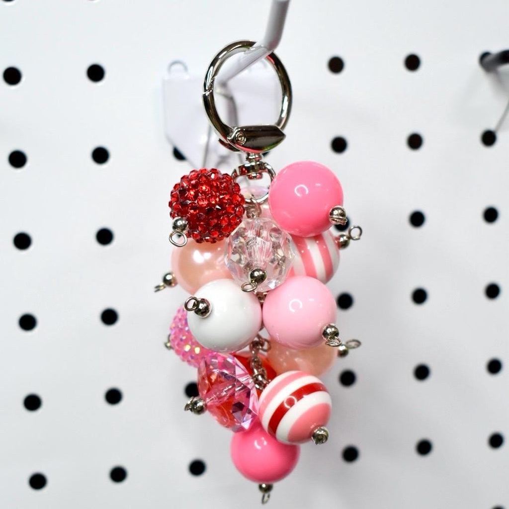 Pink and Red Heart Beaded Bag Charm or Tumbler Straw Charm – Valentine's Keychain