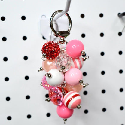 Pink and Red Heart Beaded Bag Charm or Tumbler Straw Charm – Valentine's Keychain