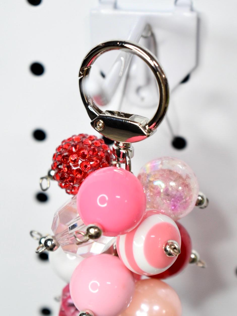 Pink and Red Heart Beaded Bag Charm or Tumbler Straw Charm – Valentine's Keychain