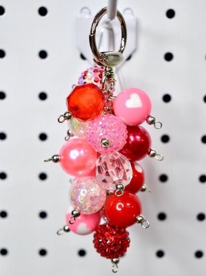 Pink and Red Heart Beaded Bag Charm or Tumbler Straw Charm – Valentine's Keychain