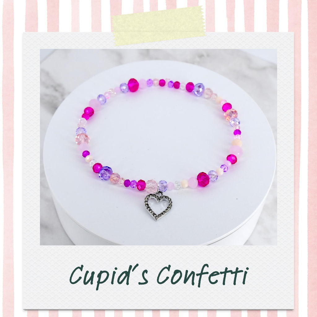 Heart Charm Bracelet Collection: Sparkling Pink and Silver Beaded Bracelets