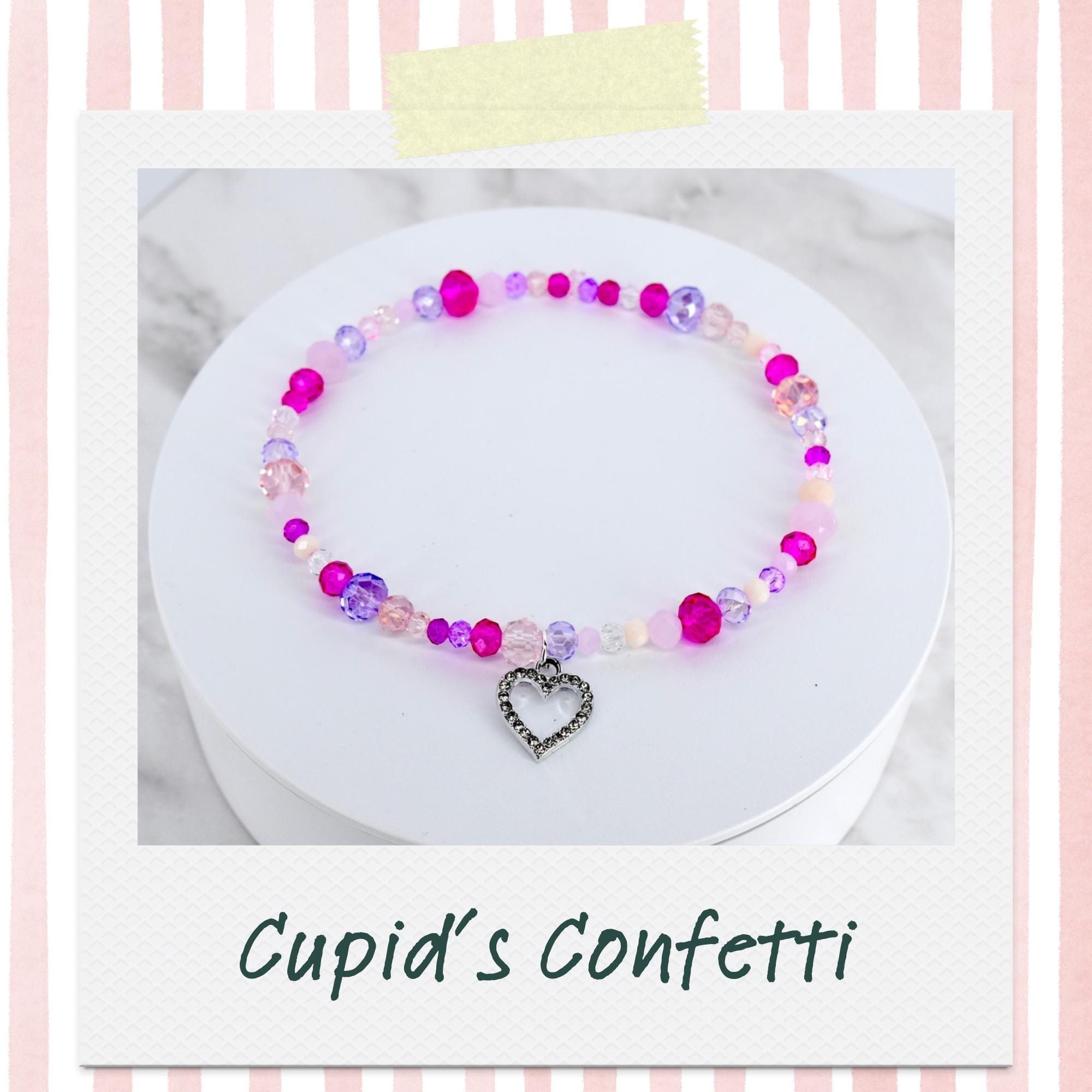 Heart Charm Bracelet Collection: Sparkling Pink and Silver Beaded Bracelets