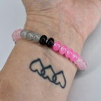 Glass Bead Stretch Bracelet with Pink, Black, and Gray Beads and Silver Spacers