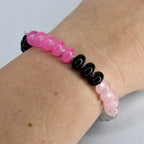 Glass Bead Stretch Bracelet with Pink, Black, and Gray Beads and Silver Spacers