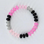 Glass Bead Stretch Bracelet with Pink, Black, and Gray Beads and Silver Spacers