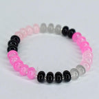 Glass Bead Stretch Bracelet with Pink, Black, and Gray Beads and Silver Spacers