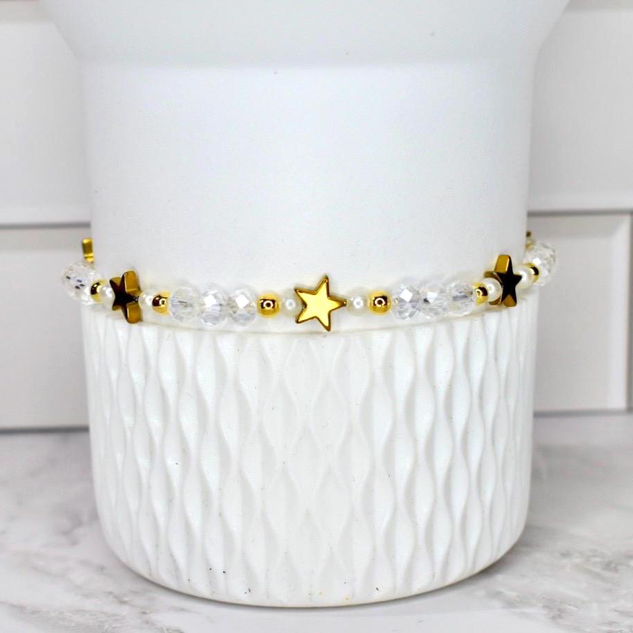 Starlight Shimmer Bracelet Collection - Pearl and Gold Star Bracelets