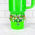 St. Patrick's Day Bracelet Collection: Green and Gold Beaded Bracelets with Shamrock Bead Accents