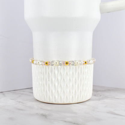 Blush Beaded Bracelet with Crystal and Gold Accents