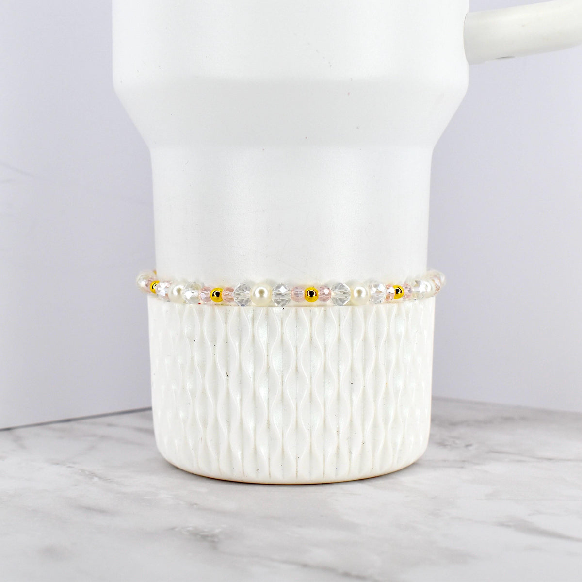 Blush Beaded Bracelet with Crystal and Gold Accents