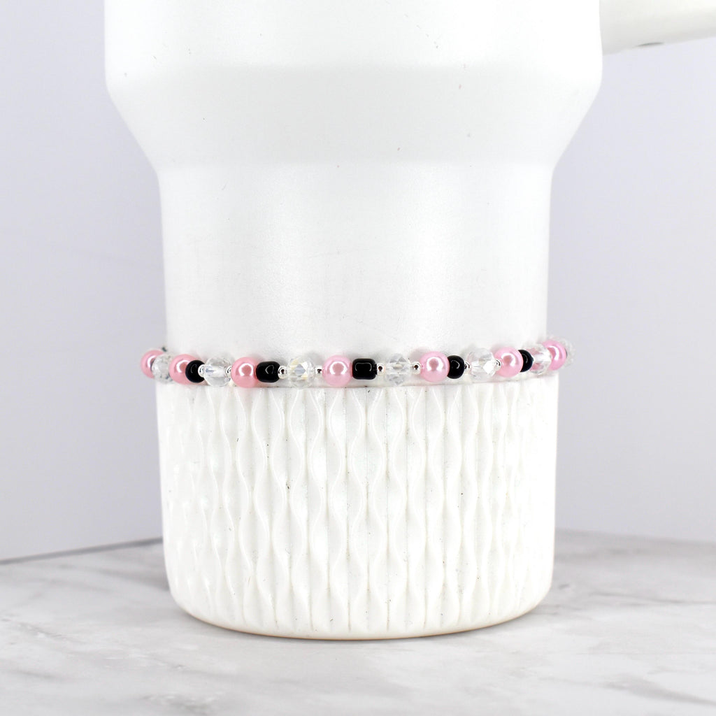 Black and Pink Beaded Stretch Bracelet
