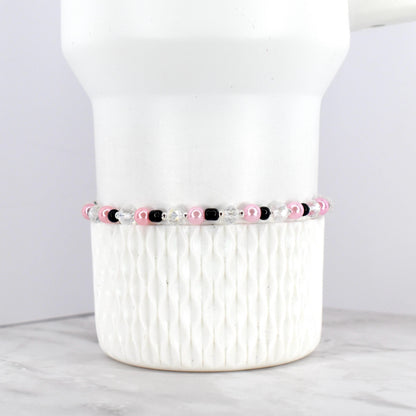 Black and Pink Beaded Stretch Bracelet
