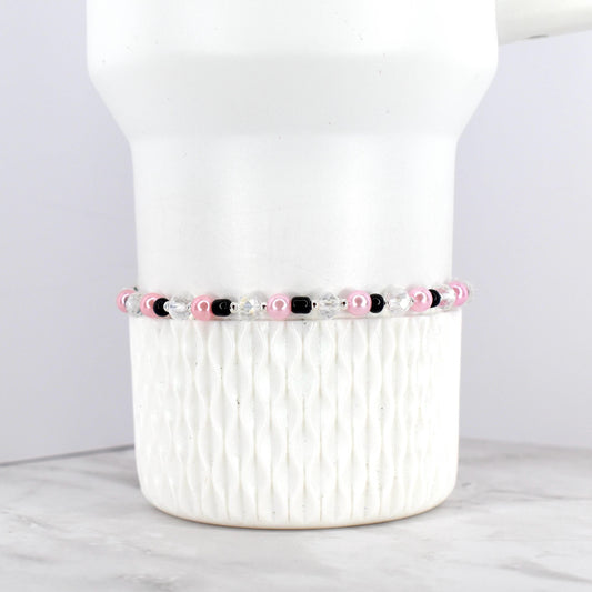 Black and Pink Beaded Stretch Bracelet