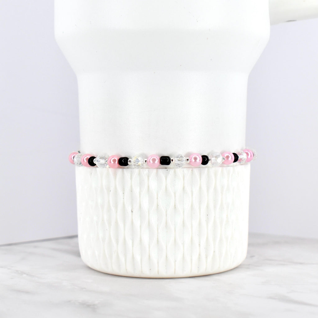 Black and Pink Beaded Stretch Bracelet