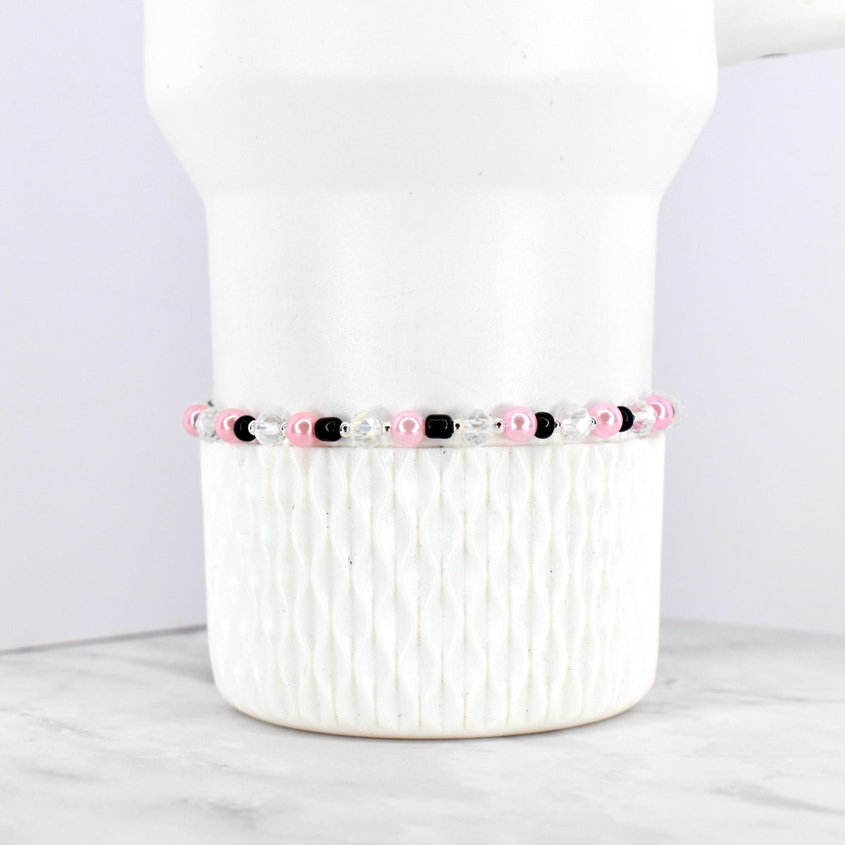 Black and Pink Beaded Stretch Bracelet
