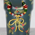 Holiday Botanical Tumbler Handle Charm Bracelet with Gold Bow Charm