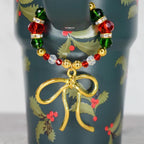Holiday Botanical Tumbler Handle Charm Bracelet with Gold Bow Charm