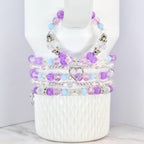 Heart Charm Beaded Bracelet Set – Purple, Pink & Blue Valentine's Day Jewelry