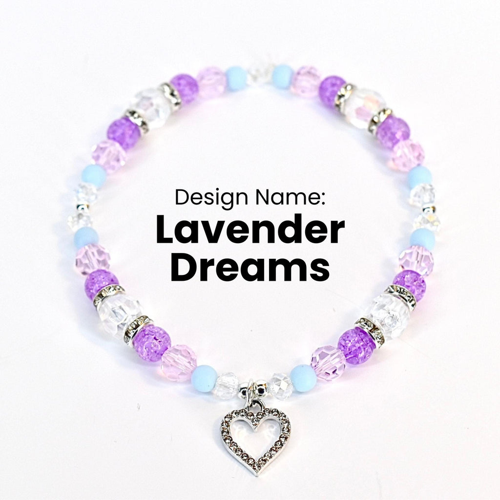 Heart Charm Beaded Bracelet Set – Purple, Pink & Blue Valentine's Day Jewelry