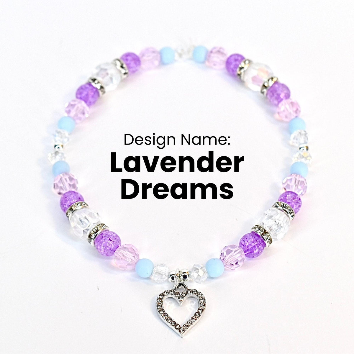Heart Charm Beaded Bracelet Set – Purple, Pink & Blue Valentine's Day Jewelry