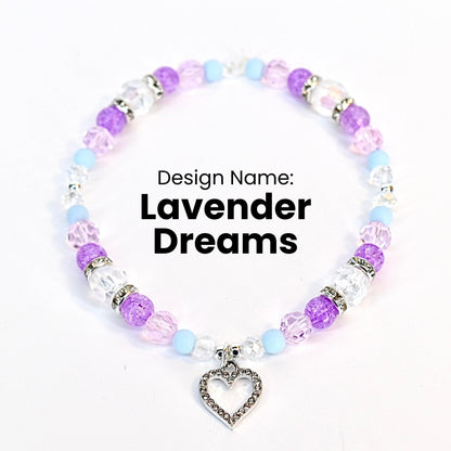 Heart Charm Beaded Bracelet Set – Purple, Pink & Blue Valentine's Day Jewelry