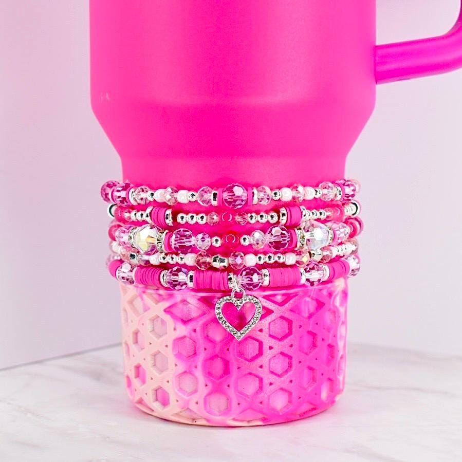 Pink Crystal Romance Bracelet Collection: Fuchsia Silver and Crystal Beaded Bracelets