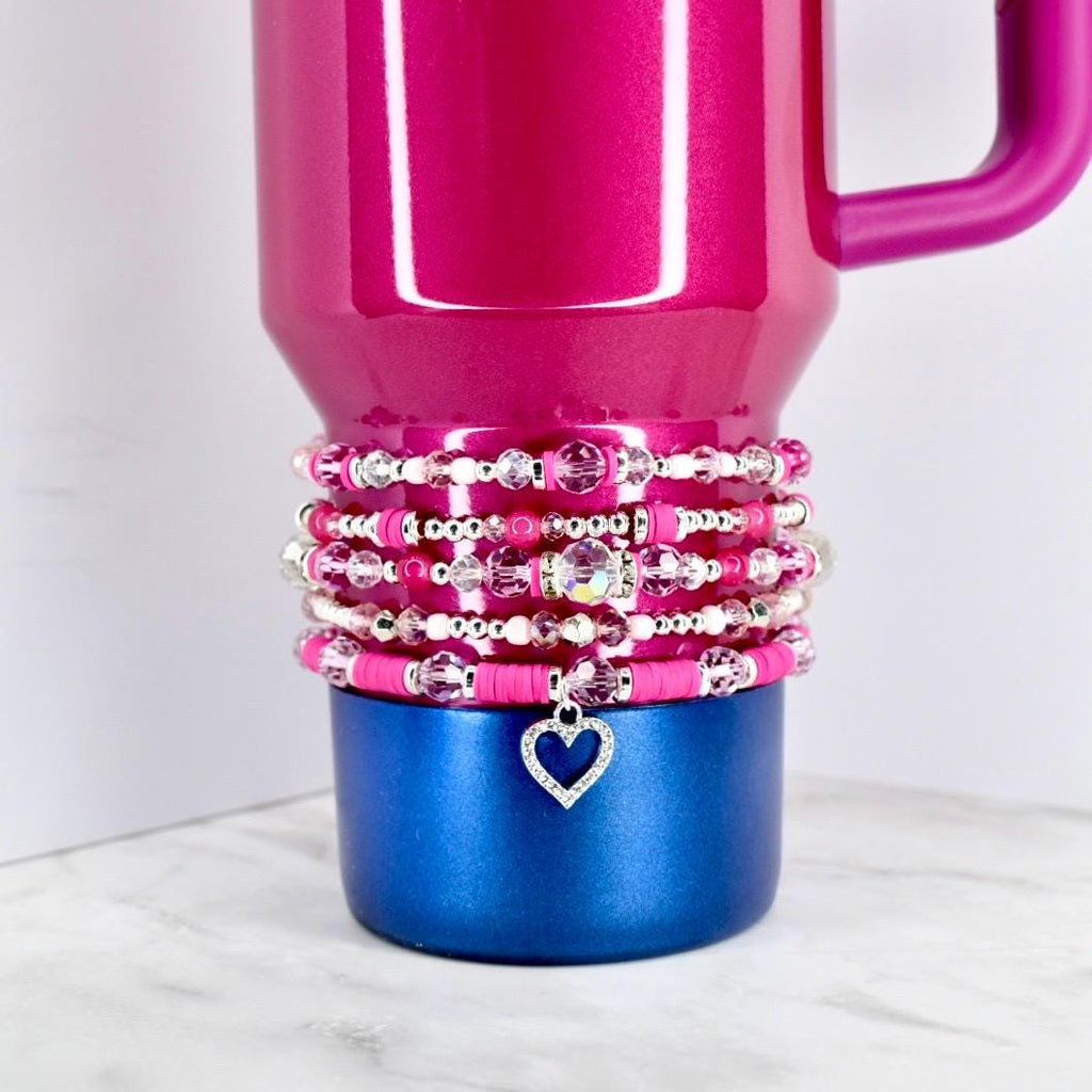 Pink Crystal Romance Bracelet Collection: Fuchsia Silver and Crystal Beaded Bracelets