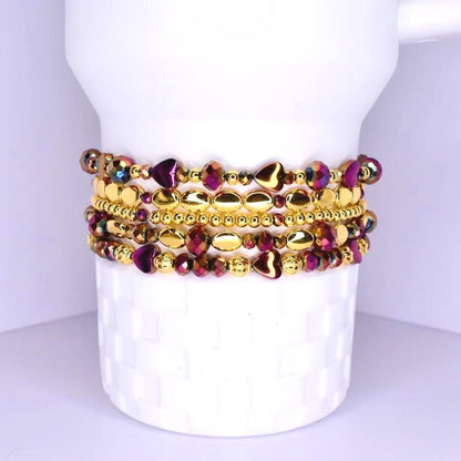 Country Gold Bracelet Collection - Dark Red and Gold Iridescent Beaded Bracelets
