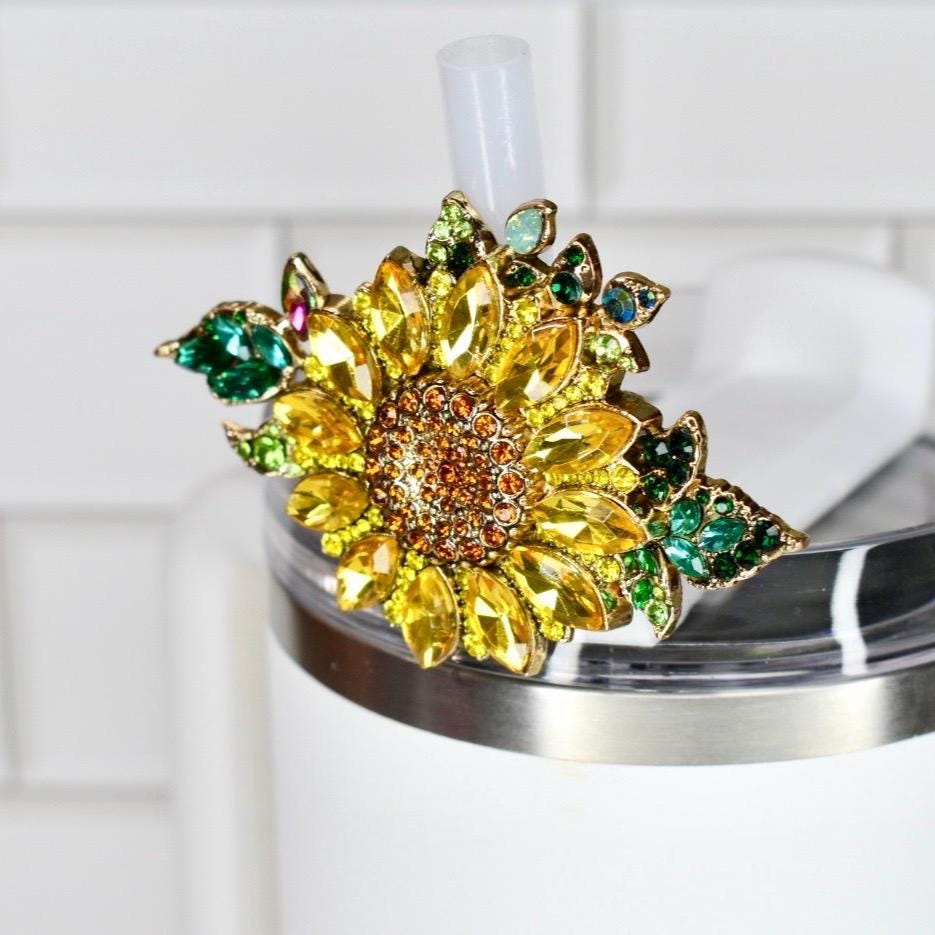 Sunflower Rhinestone Straw Charm