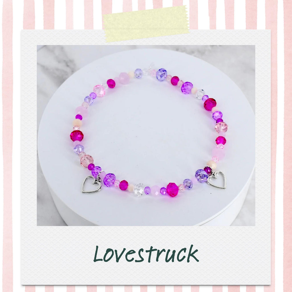 Heart Charm Bracelet Collection: Sparkling Pink and Silver Beaded Bracelets