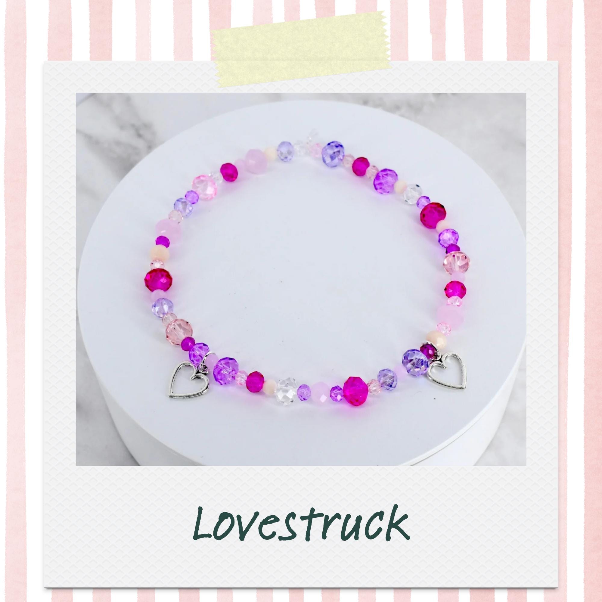 Heart Charm Bracelet Collection: Sparkling Pink and Silver Beaded Bracelets