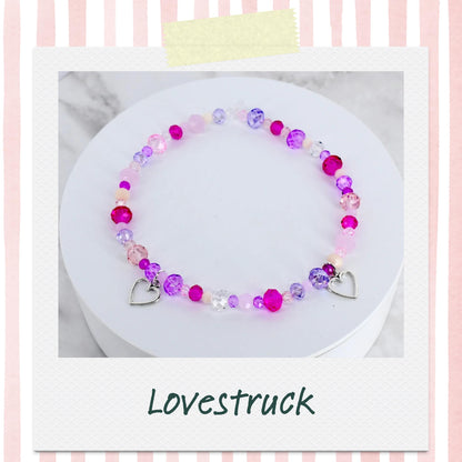 Heart Charm Bracelet Collection: Sparkling Pink and Silver Beaded Bracelets