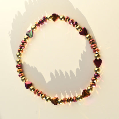 Country Gold Bracelet Collection - Dark Red and Gold Iridescent Beaded Bracelets