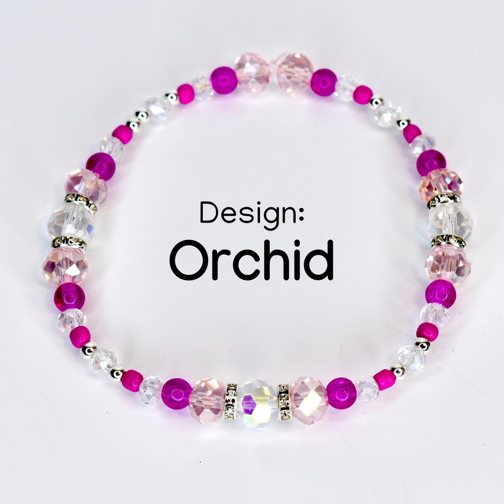 Soft Orchid Bracelet Collection: Magenta, Pink and Crystal Beaded Bracelets with Silver Accents