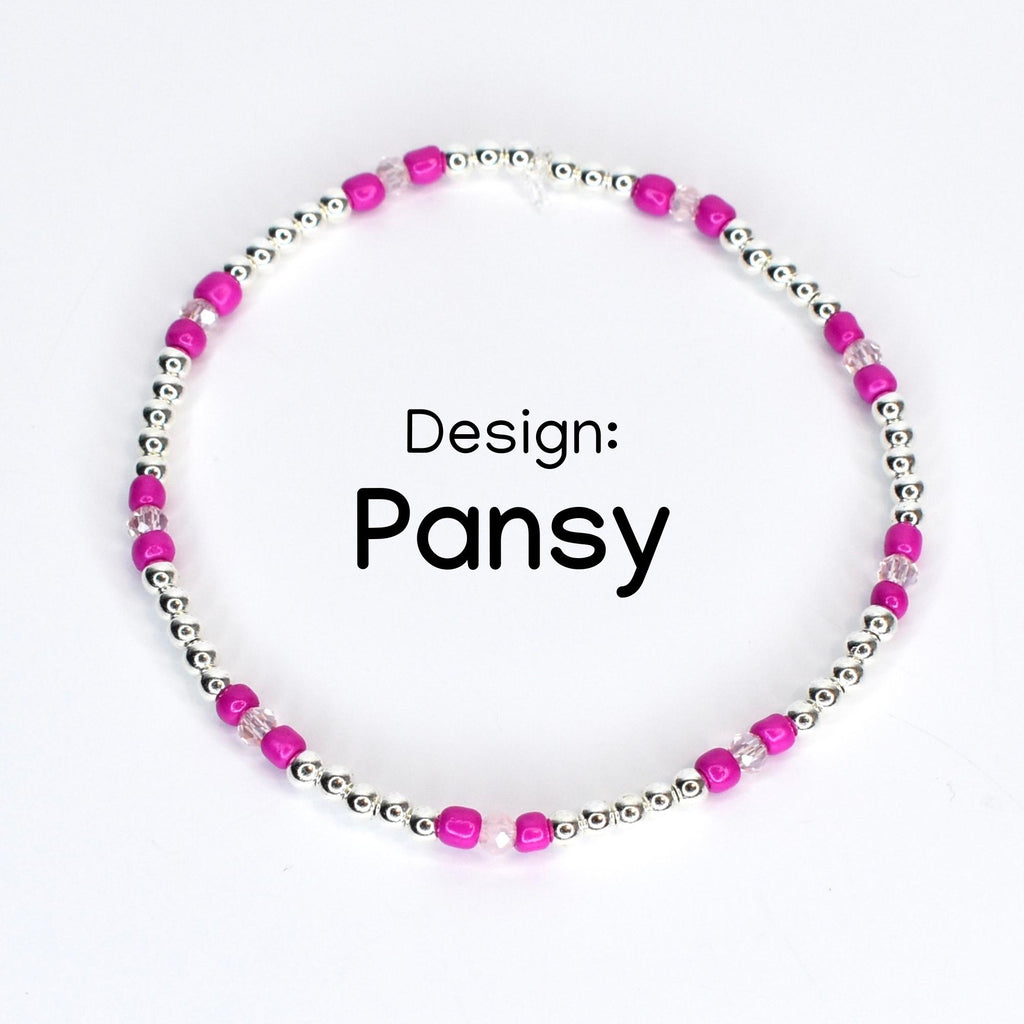 Soft Orchid Bracelet Collection: Magenta, Pink and Crystal Beaded Bracelets with Silver Accents