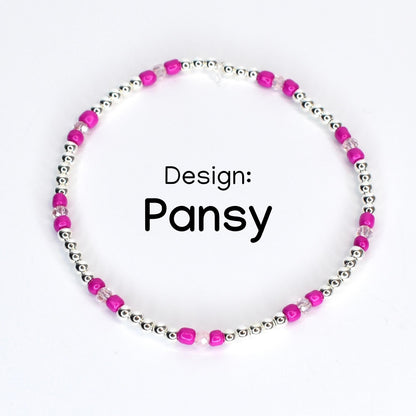 Soft Orchid Bracelet Collection: Magenta, Pink and Crystal Beaded Bracelets with Silver Accents