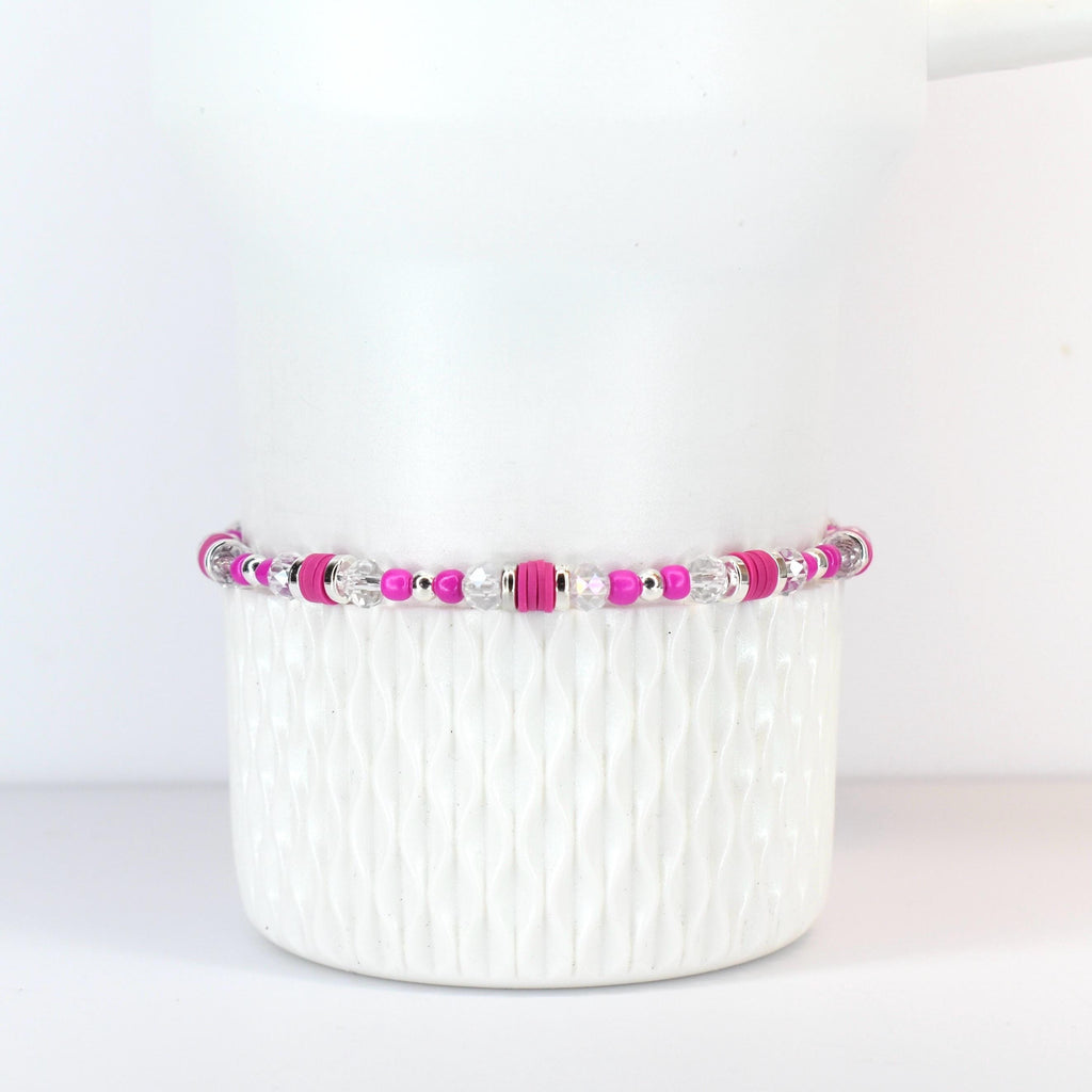 Soft Orchid Bracelet Collection: Magenta, Pink and Crystal Beaded Bracelets with Silver Accents
