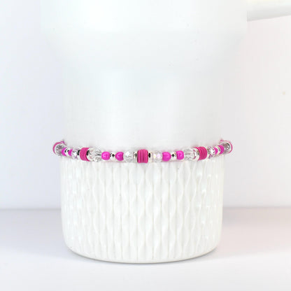 Soft Orchid Bracelet Collection: Magenta, Pink and Crystal Beaded Bracelets with Silver Accents