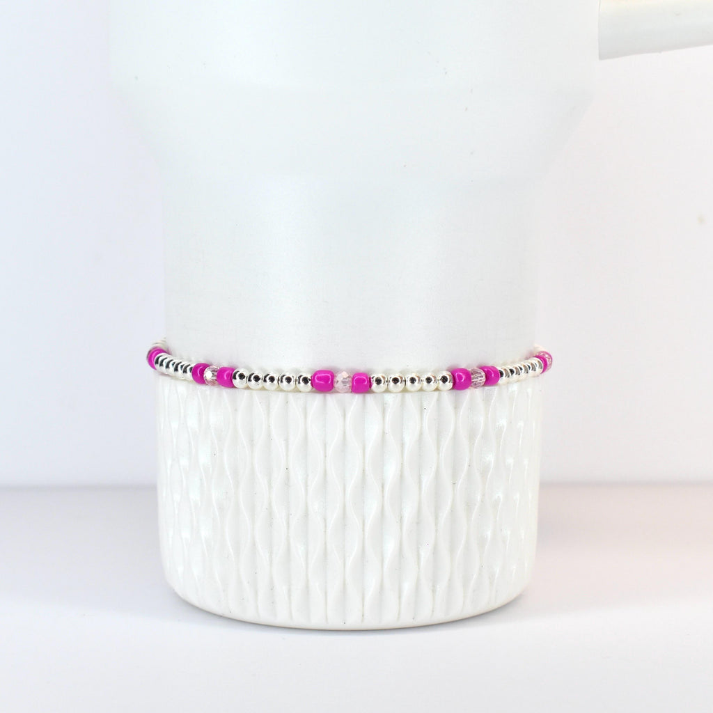 Soft Orchid Bracelet Collection: Magenta, Pink and Crystal Beaded Bracelets with Silver Accents