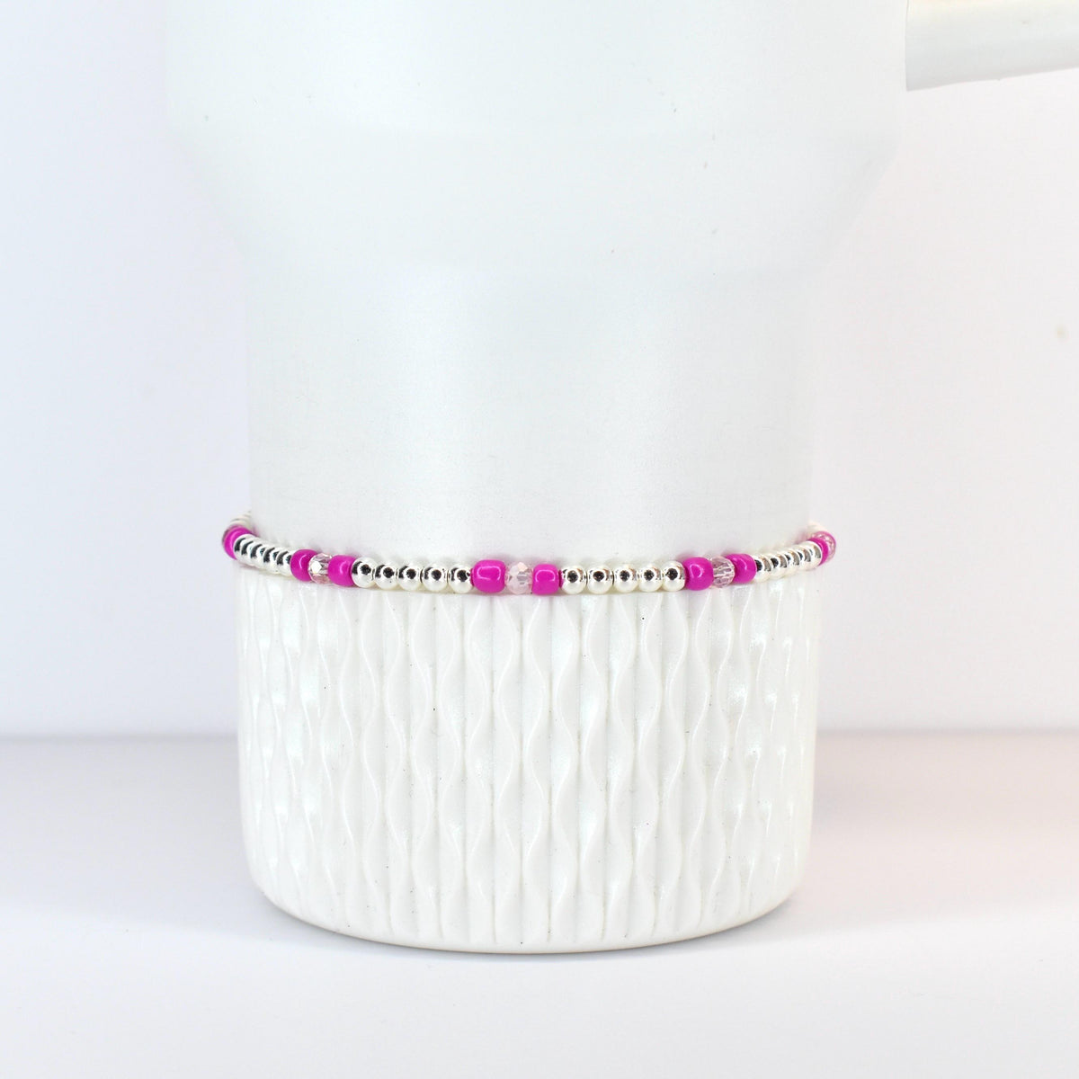 Soft Orchid Bracelet Collection: Magenta, Pink and Crystal Beaded Bracelets with Silver Accents
