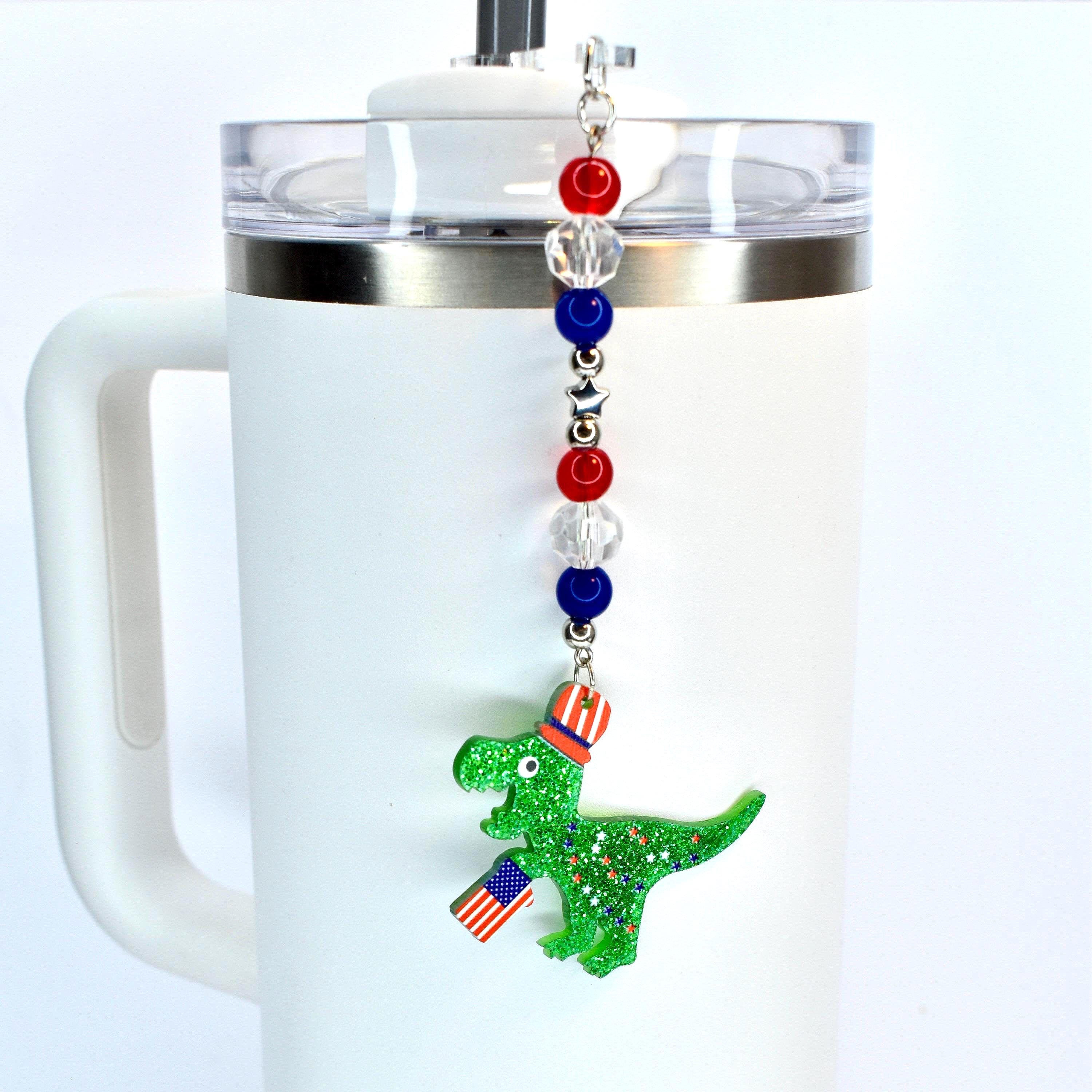 Patriotic Tumbler Straw Charm: Red White Blue Beaded USA Accessory
