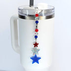 Patriotic Tumbler Straw Charm: Red White Blue Beaded USA Accessory
