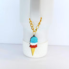 Red White and Blue Ice Cream Cone Tumbler Handle Charm with Gold Chain and Clasp