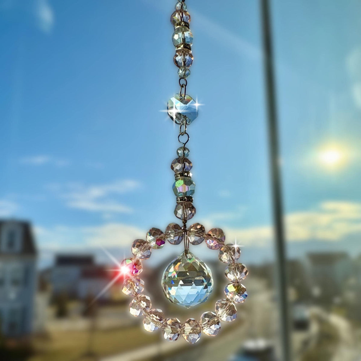 Crystal Halo Prism Suncatcher Handmade Car Rearview Mirror or Window Hanging Charm