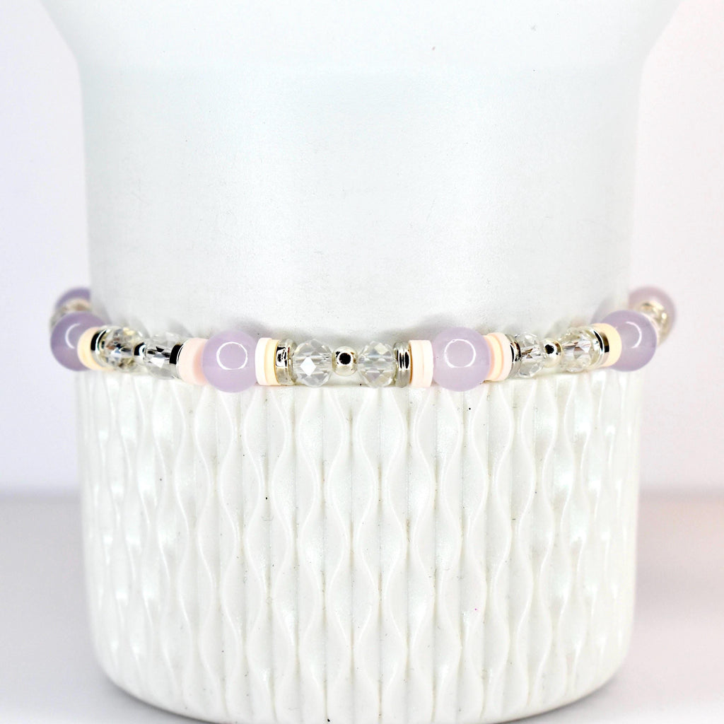 Purple Dust Bracelet: Lavender and Peach Beaded Bracelets with Silver Accents