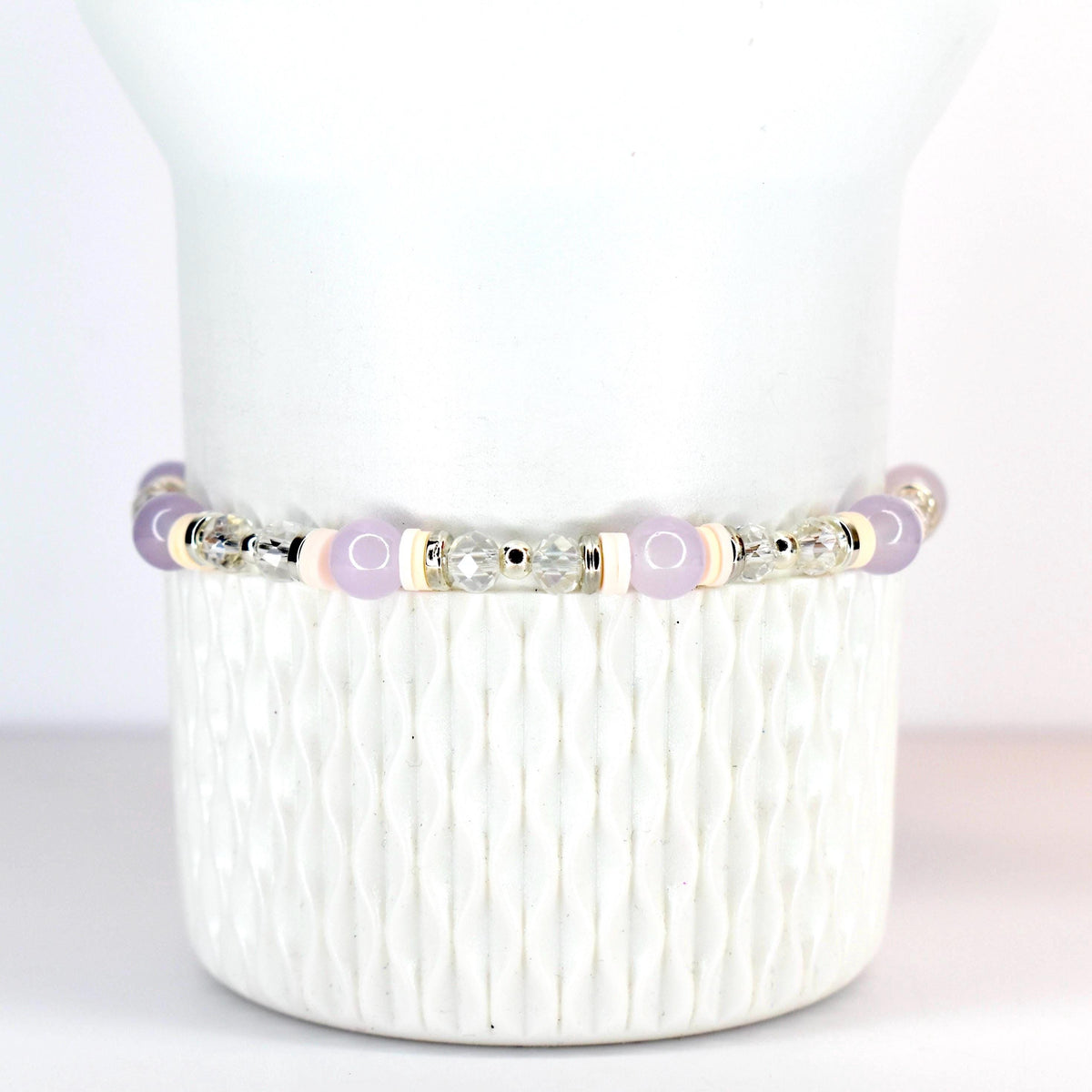 Purple Dust Bracelet: Lavender and Peach Beaded Bracelets with Silver Accents