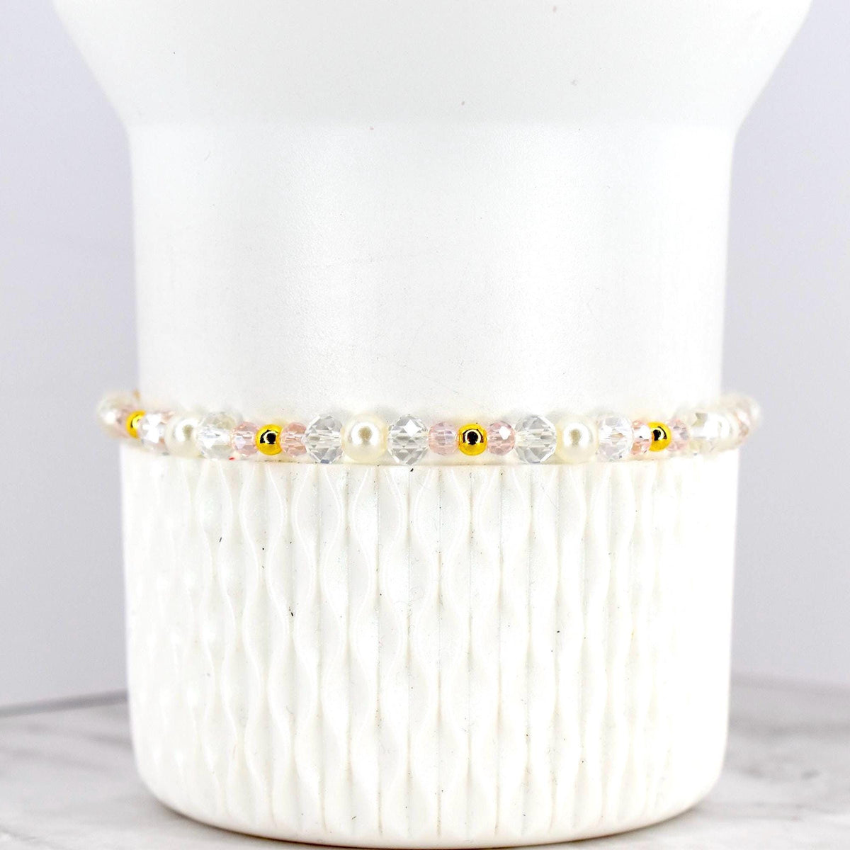Blush Beaded Bracelet with Crystal and Gold Accents
