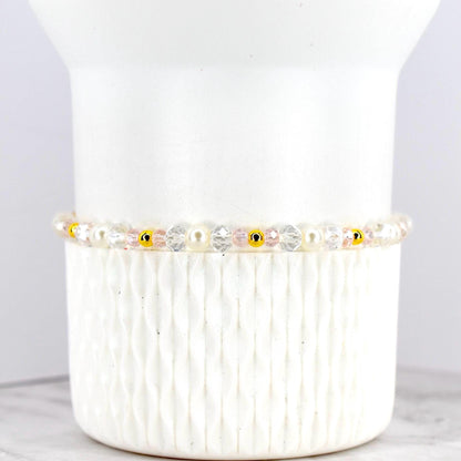 Blush Beaded Bracelet with Crystal and Gold Accents