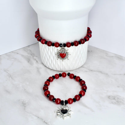 Sacred Heart Bracelet Collection: Red and Black Bracelets with Heart Charm