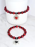 Sacred Heart Bracelet Collection: Red and Black Bracelets with Heart Charm